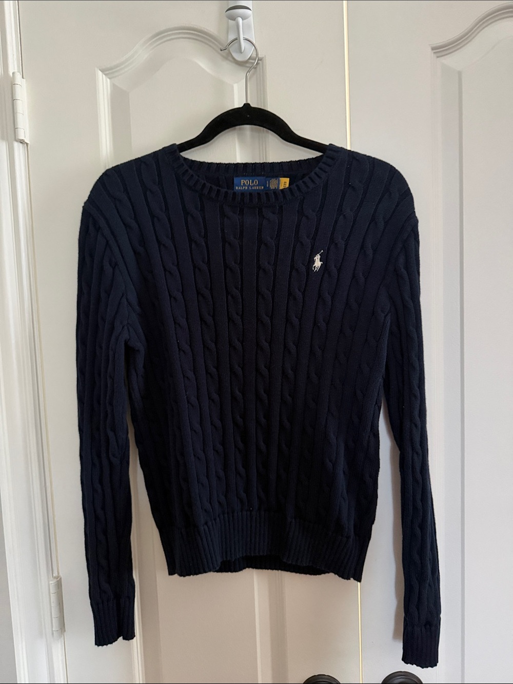 Polo Ralph Lauren Navy Cable Knit Crewneck Sweater White Pony Size L